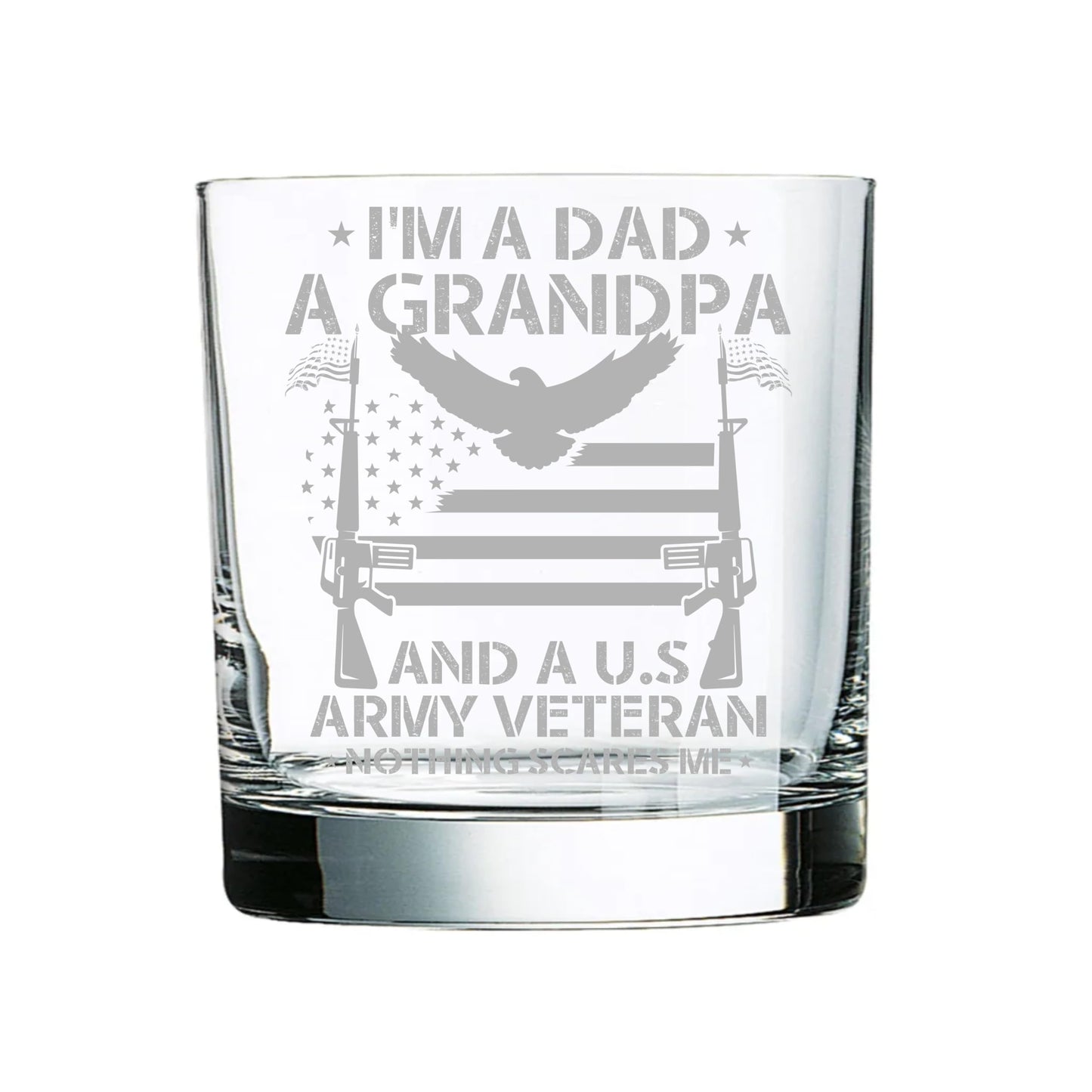 Army Engraved Whiskey Glass, Army Veteran Gift, Custom Etched Rocks Glass, Proud American Soldier, Made in USA, Father's Day Gift