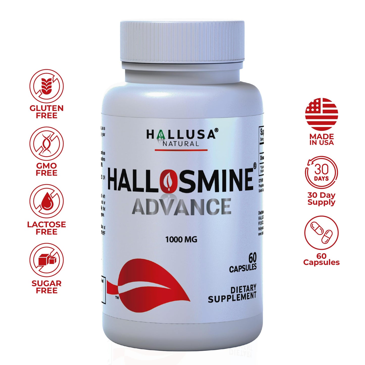 Hallosmine Advance Diosmin 1000mg, Leg Circulation, Heavy Legs, Varicose Veins, Circulatory Supplement, Vein Support & Blood Circulation Supplement - 60 Caps