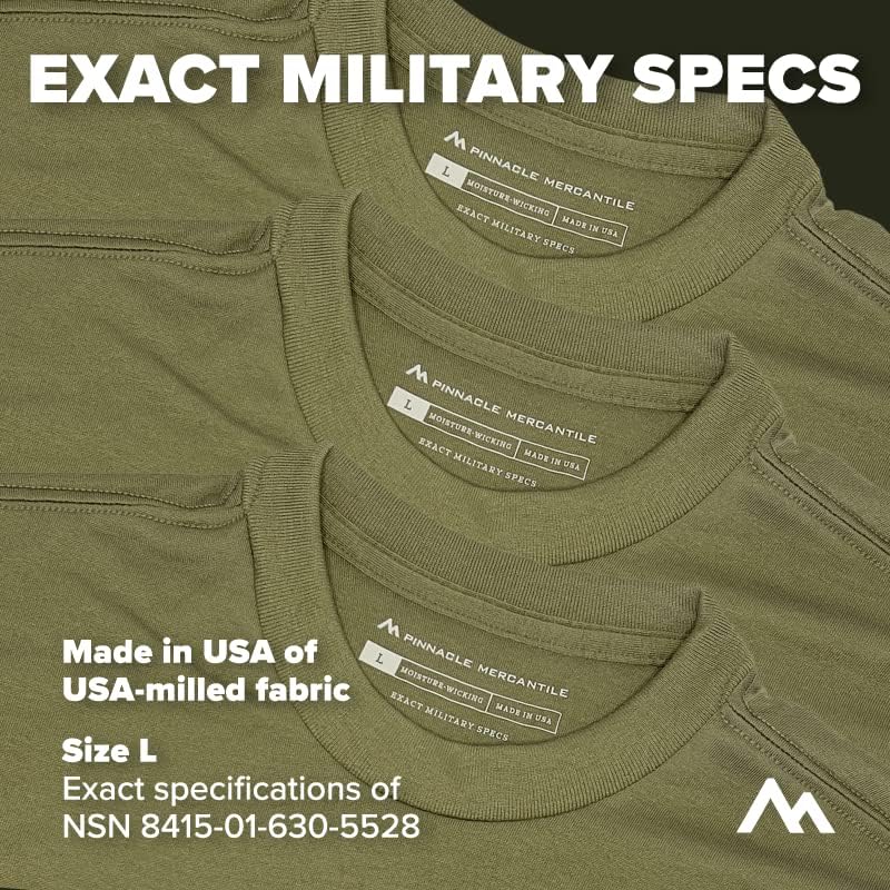 Pinnacle Mercantile Moisture-Wicking Crew Neck T-Shirt Made in USA Tan 499 100% Polyester Undershirt Multipack for Military, Airsoft, Tactical, Survival Exact US Military Specs
