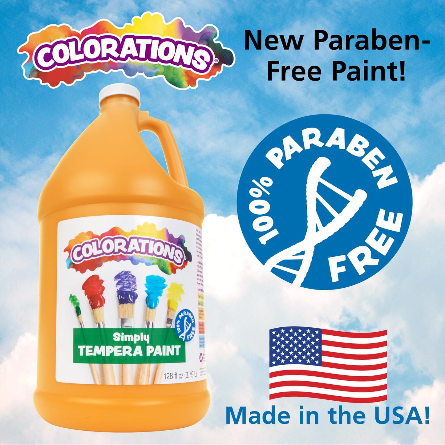 Colorations Paraben-Free Tempera Paint for Kids - 1 Gallon, Vibrant Orange Non-Toxic and Made in the USA, Classroom Must Haves, Bulk Arts and Crafts Supplies