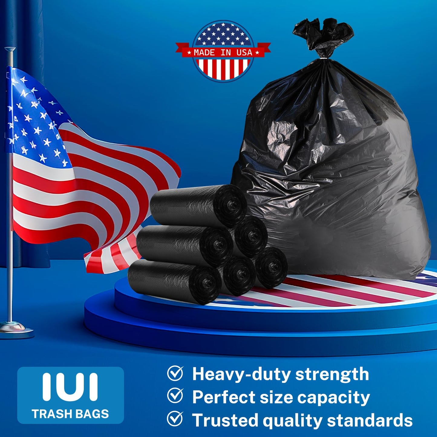 Trash Bags 30-33 Gallon, Black - Medium Duty 250 Count Bulk Pack | 32" x 38" | Durable & Tear-Resistant Garbage Bags for Home, Commercial, Construction & Outdoor Use | Made in USA