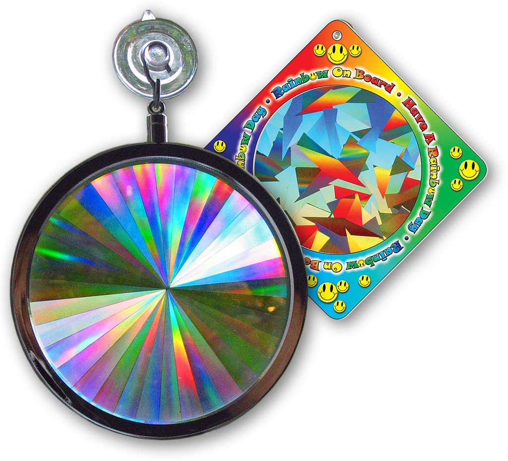 Rainbow Symphony- Rainbow Window Suncatcher, Axicon Prism Pattern, with Bonus Rainbow on Board Sun Catcher, Made in USA