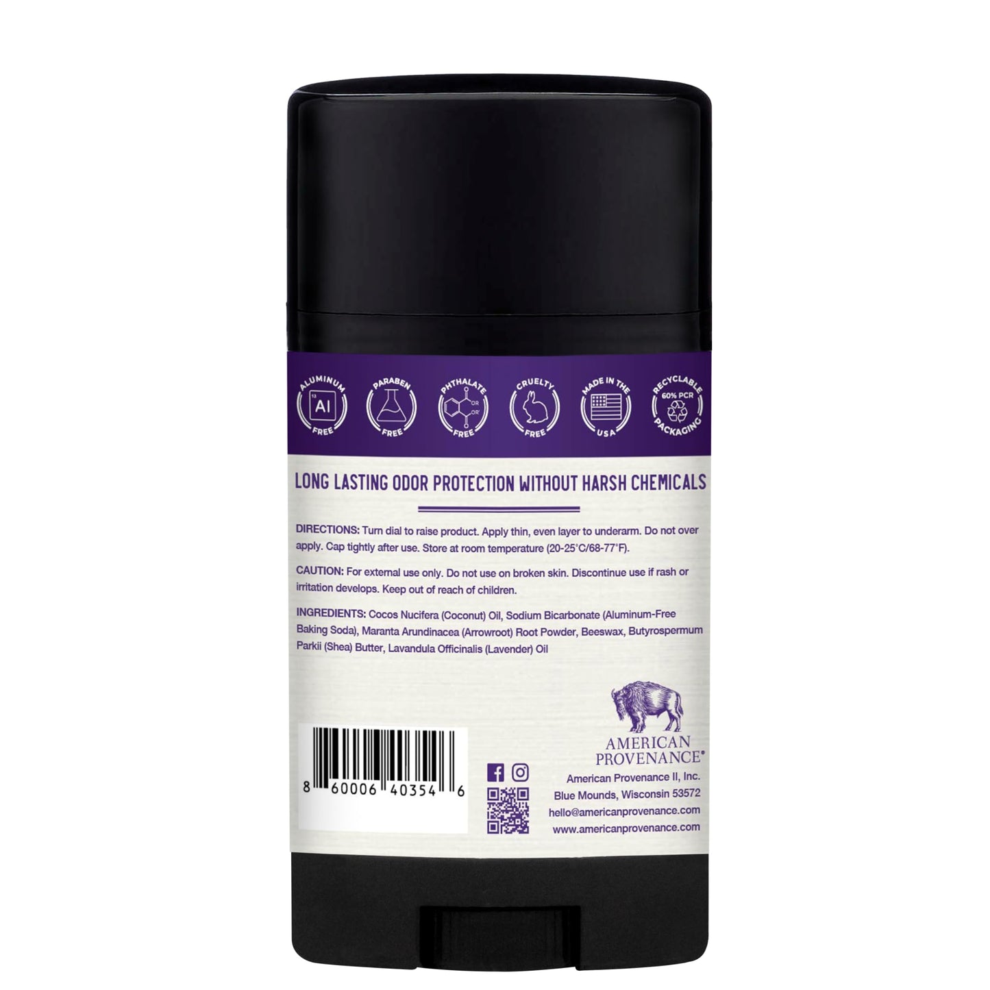 American Provenance All Natural Deodorant for Men and Women - Aluminum Free Deodorant that Lasts All Day - Made in the USA with Essential Oils & Cruelty Free - Lavender (1 Pack)