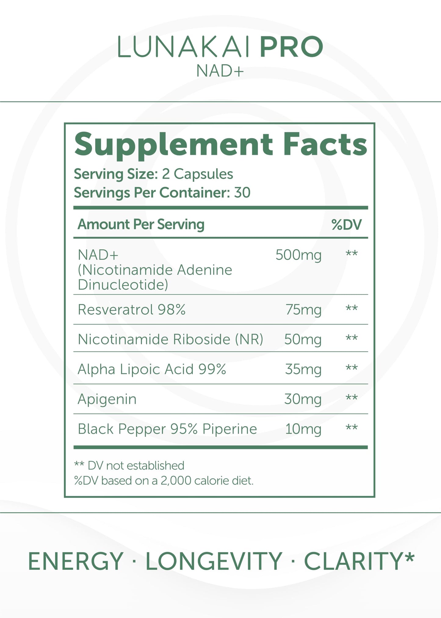 Lunakai PRO USA Made Dual-Pathway NAD+ Formula with NR & Resveratrol – Natural NAD Supplement for Women & Men – Longevity & Cellular Health Support, 60ct