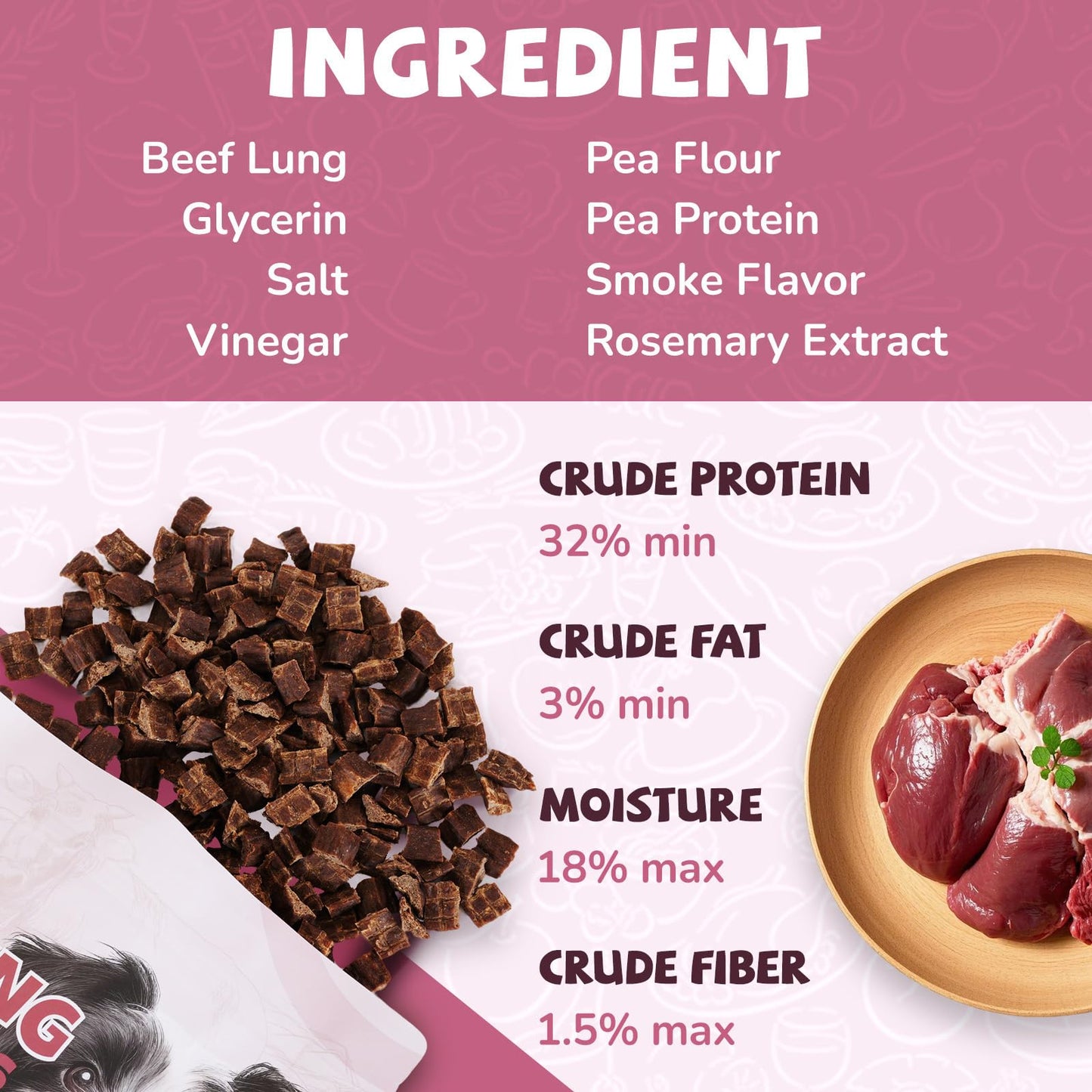 PAWUP Beef Lung Jerky Dog Treats, 2.2 LB Bulk Value Pack, Made in USA, High Protein Dog Snacks, Bite-Sized Training Treats, No Artificial Preservatives