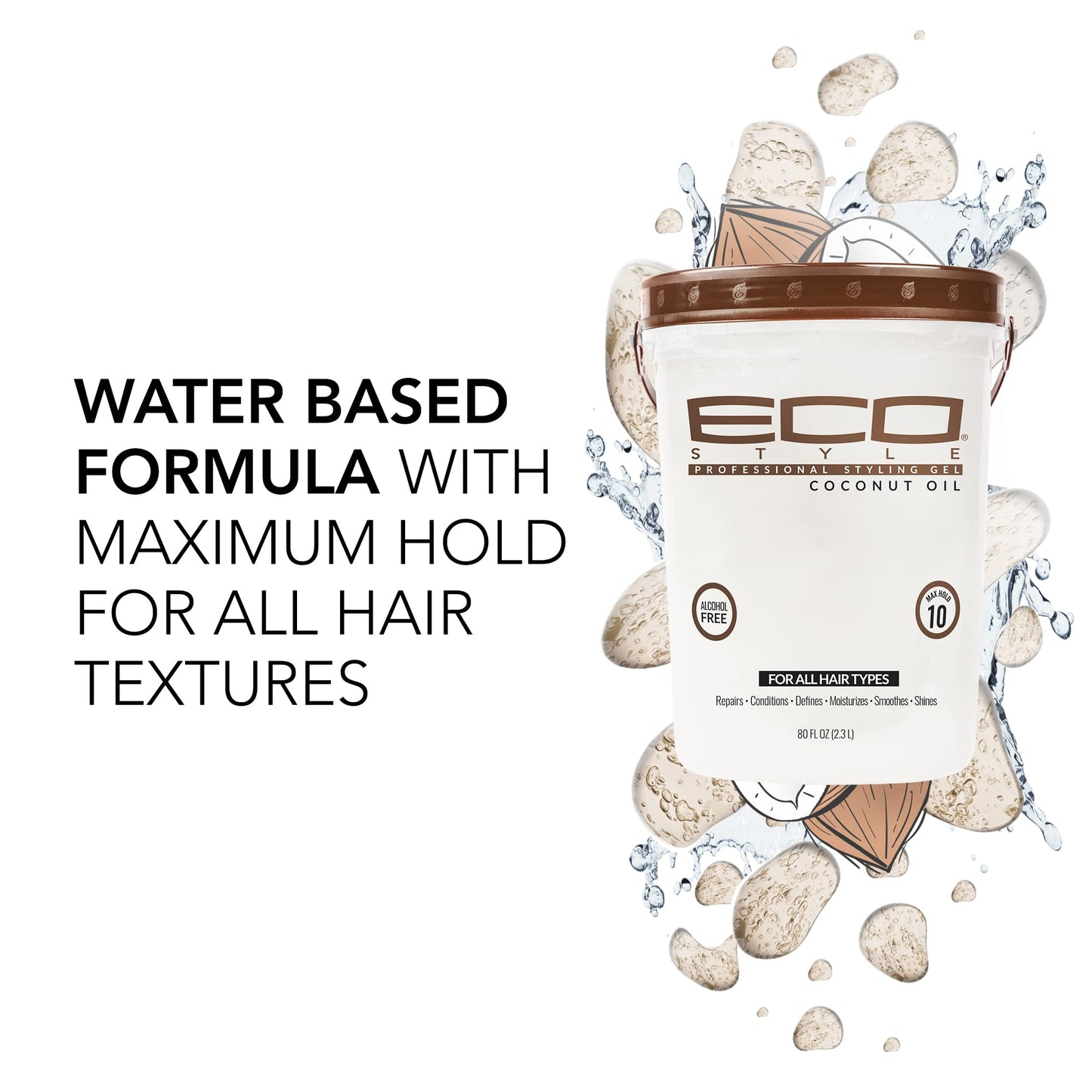 Eco Style Coconut Oil Styling Gel - Adds Luster and Moisturizes Hair - Weightless Styling and Superior Hold - Prevents Breakage and Split Ends - Promotes Scalp Health - Ideal for all Hair - 80 oz