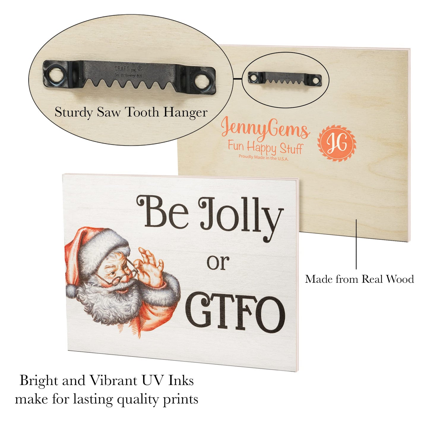 JennyGems Be Jolly or GTFO Funny Wooden Christmas Sign, Christmas Decorations, Holiday Decor, Santa Decor, Wall Hanging, Made in USA