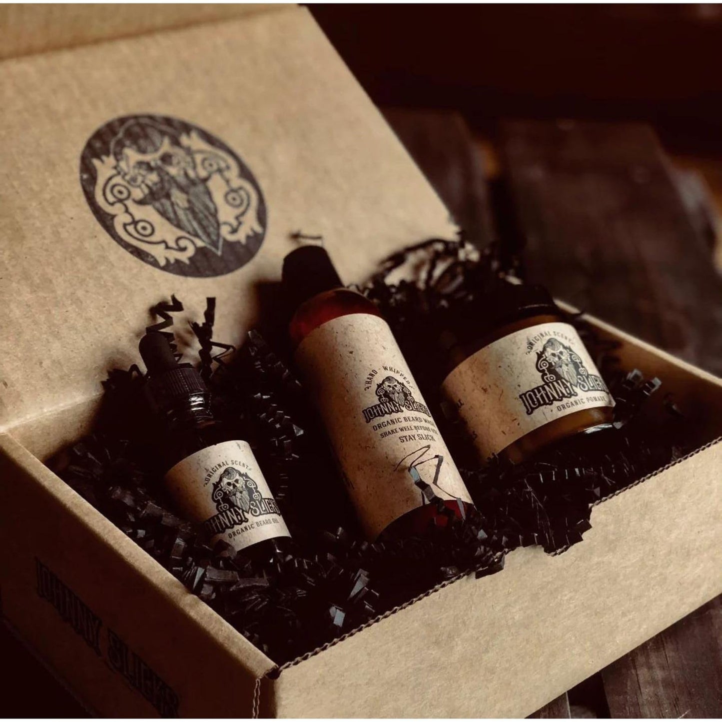 Johnny Slicks Thinning Hair Kit | Oil Based Pomade, Beard Oil & Beard Wash | 100% Organic, USA Made, Veteran Owned (Itch, Dandruff, Healthy Hair Growth, Grooming), Rugged Scent
