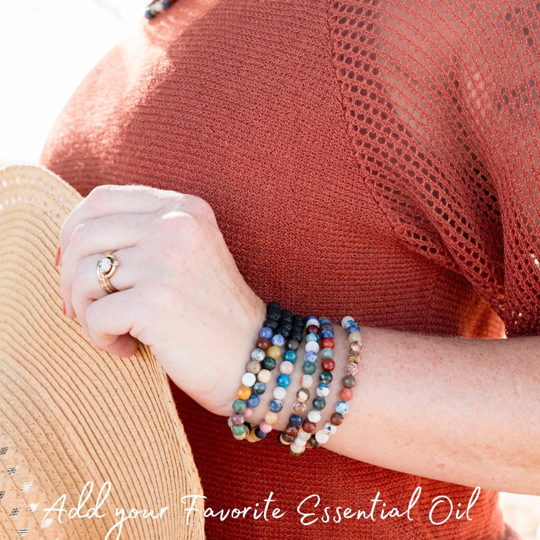 Subherban Essential Oil Lava Rock Diffuser Bracelet - HANDMADE IN THE USA - Aromatherapy Gemstone Bracelets for Women - Relaxation Gift for Women