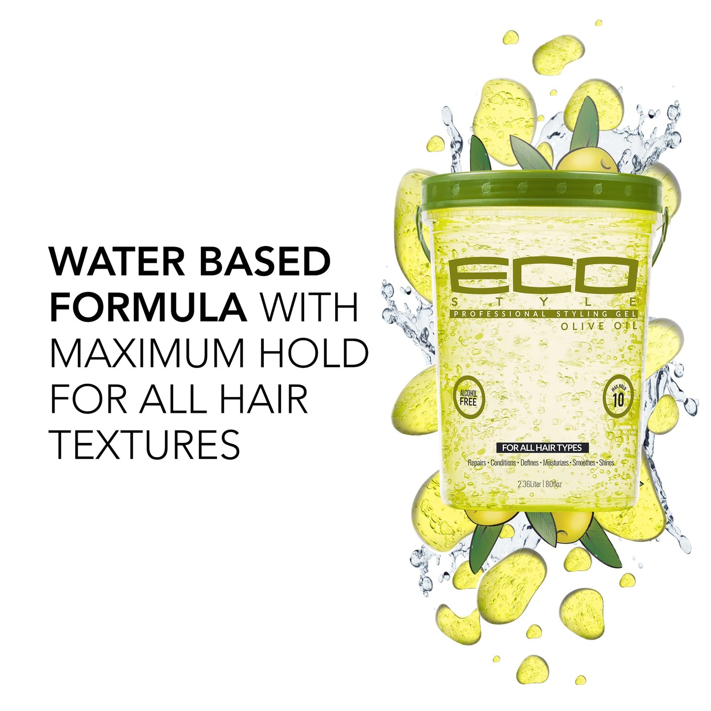 Eco Style Gel Olive Oil Styling Gel - Adds Shine and Tames Split Ends - Delivers Moisture to the Scalp - Nourishes And Repairs - Provides Weightless and Superior Hold - Ideal for all Hair - 80 oz