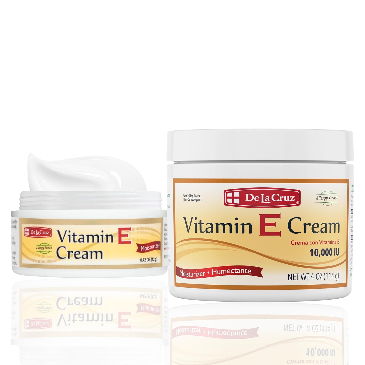 De La Cruz Vitamin E Cream for Face and Neck - Moisturizing Skin Care for All Skin Types - 0.42 oz trial + 4 oz Bundle - Made in USA