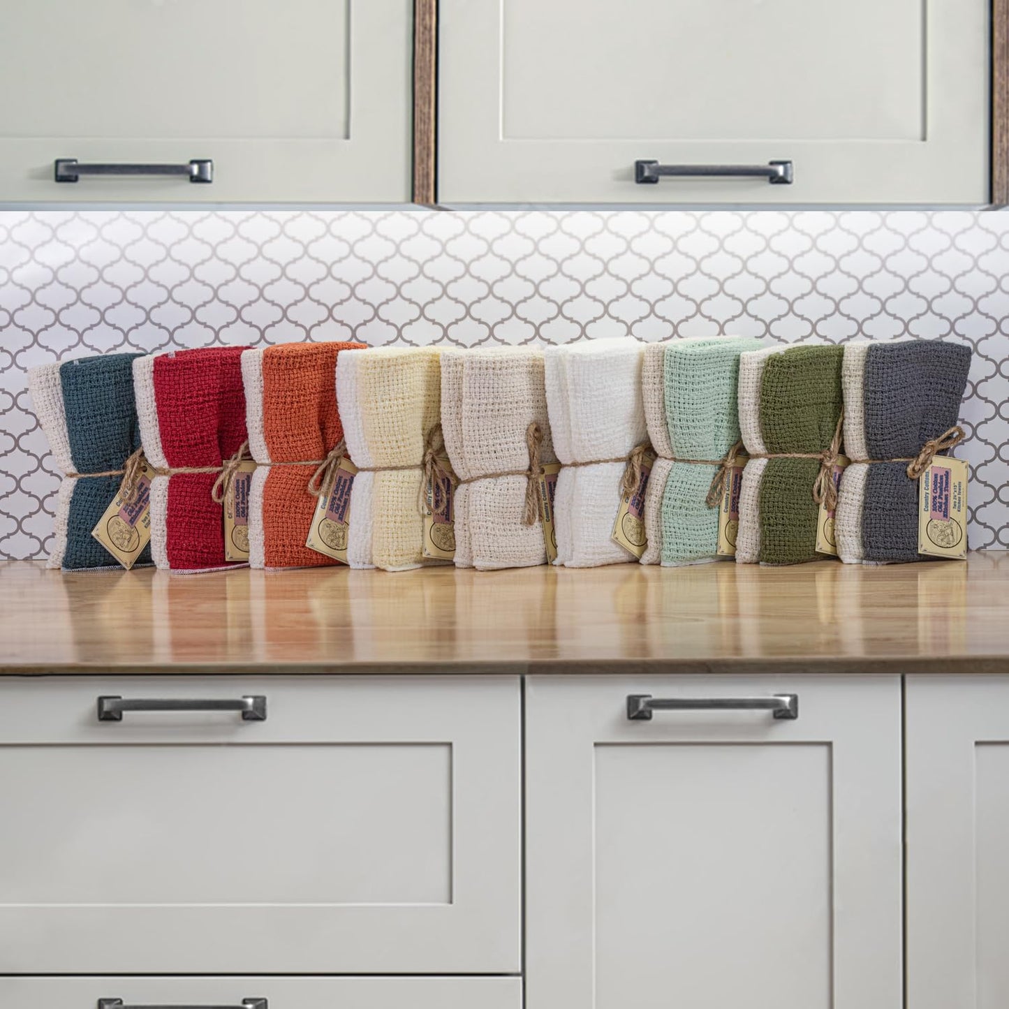 Country Cottons Old Fashion 100% Cotton Kitchen Towels - Set of 2-24"x15" (Gray/Natural)