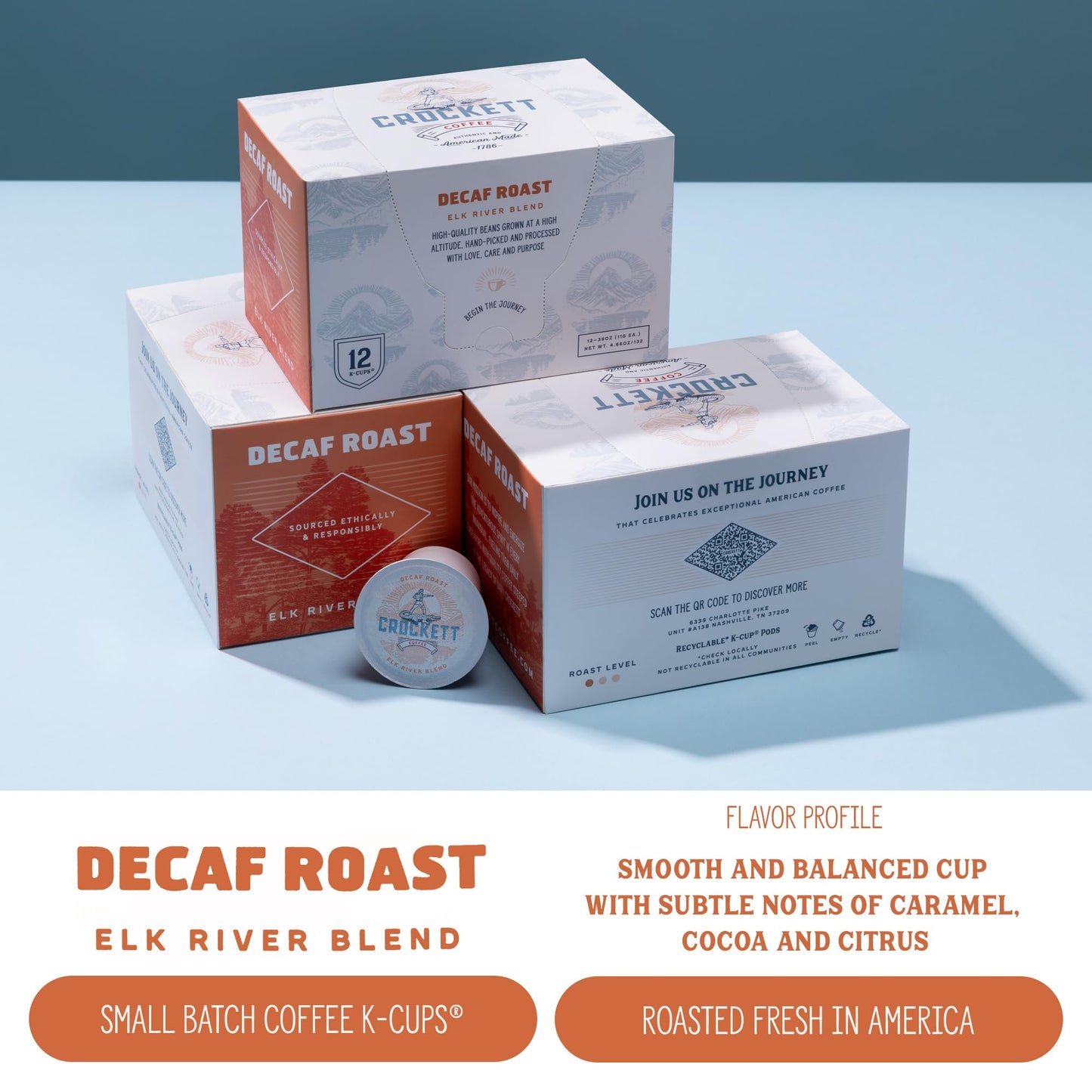 Crockett K Cups Coffee – Smooth & Bold Decaf Coffee Pods with Rich Flavor, Full-Body Aroma & No Caffeine Crash – American-Made Roast for All-Day Focus, Calm Energy & a Damn Good Brew