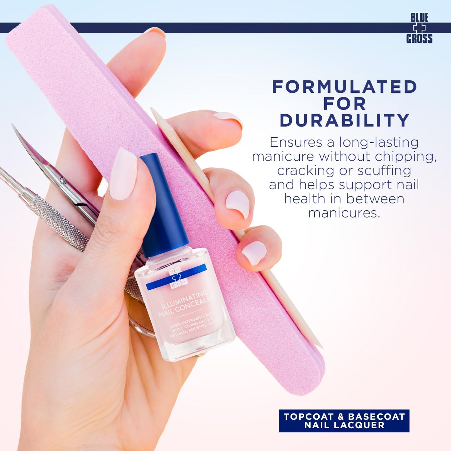 Blue Cross Illuminating Nail Concealer Polish, 5 Minute Manicure, Topcoat & Basecoat Nail Lacquer, Made in USA for Natural Shine, 0.45oz