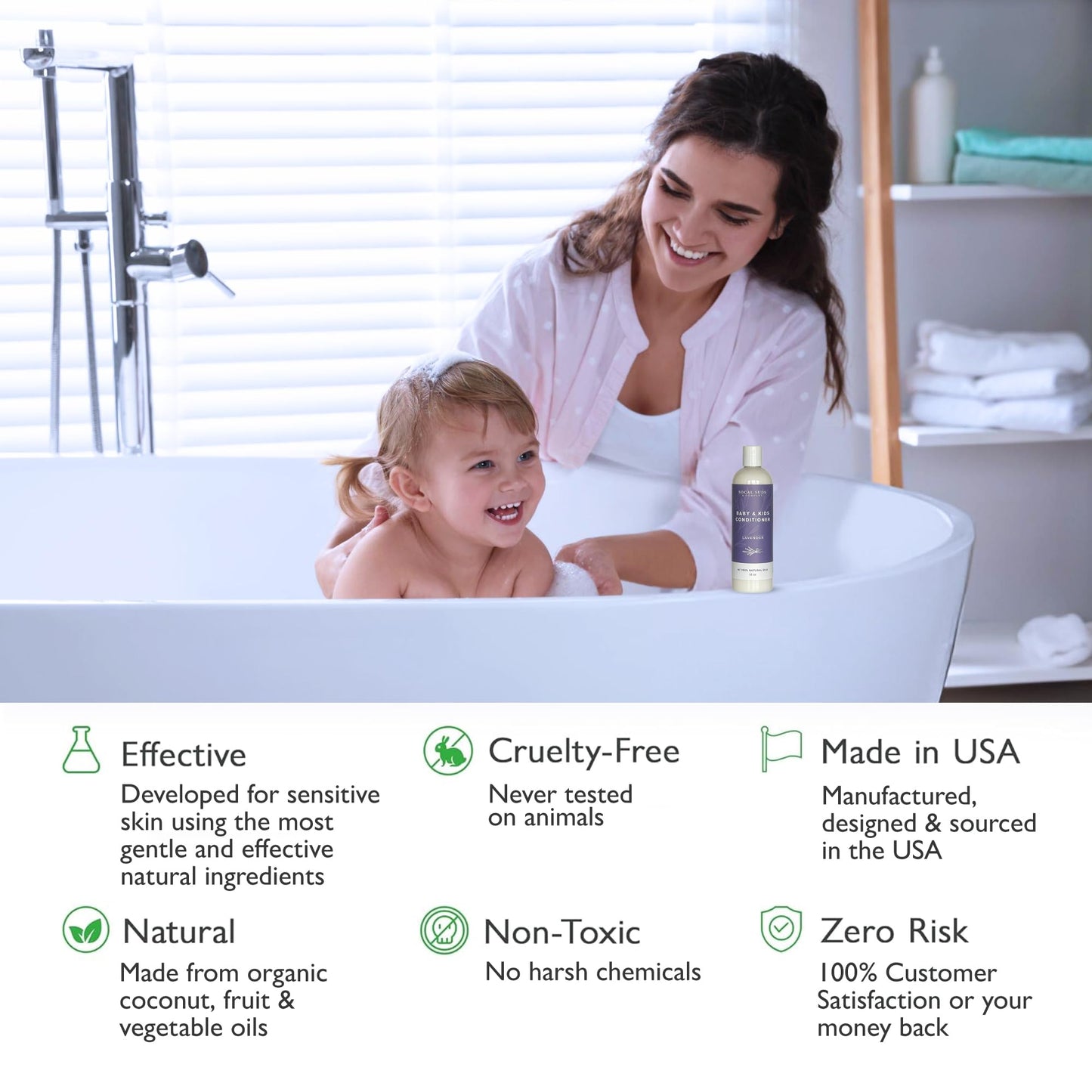 SoCal Suds & Company - Organic Baby & Kids Conditioner - Moisture Baby Hair Conditioner - Gentle Natural Vitamin Rich Ingredient Organic Oils for Babies and Kids Sensitive Scalp - Lavender, 12oz