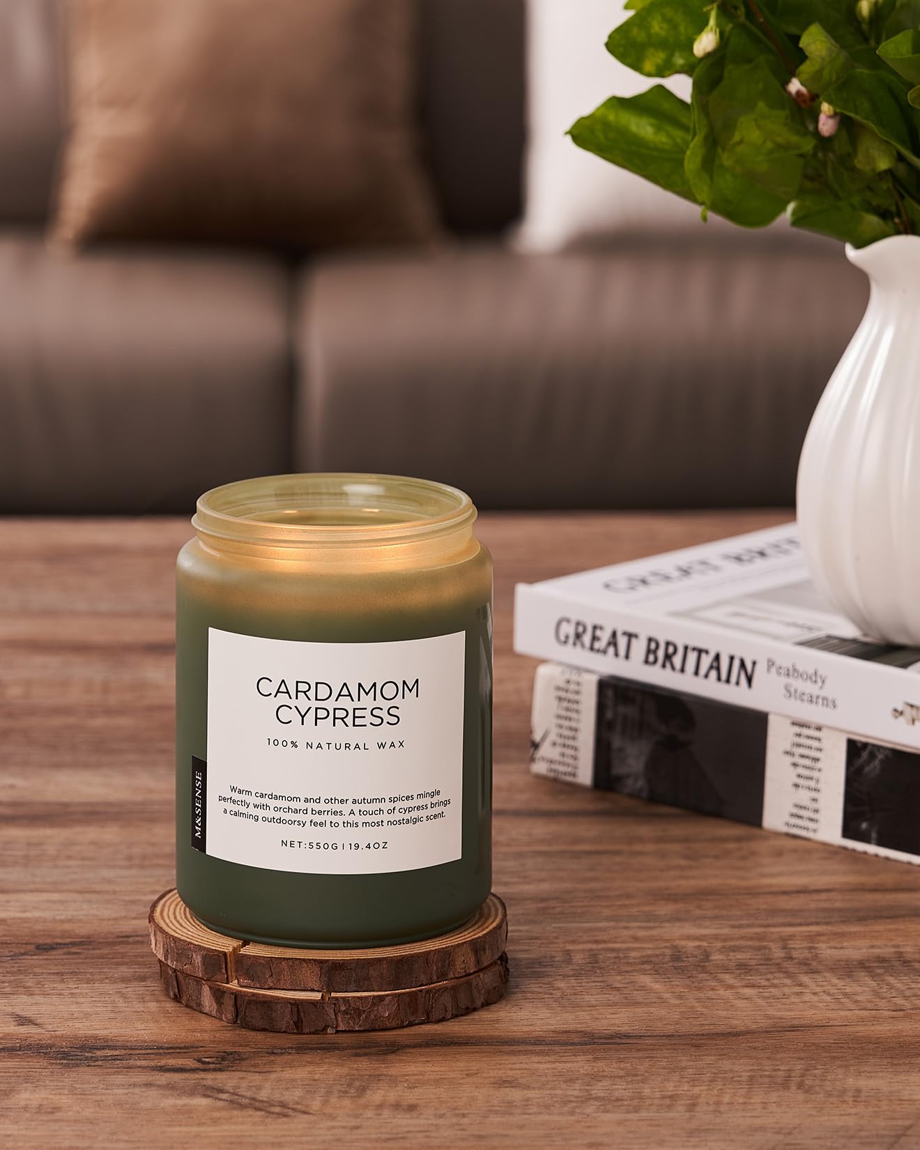 M&SENSE Spice Cardamom Cypress Large Soy Candles for Home Scented 2 Wick Large Soy Natural Candles 19.4oz 110 Hours Long Lasting Slow Burning, Christmas Holiday Woody Scented Winter Gifts