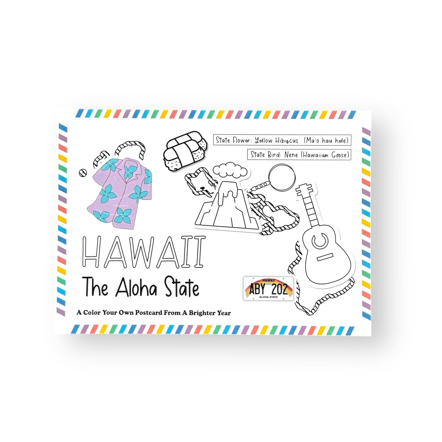 A Brighter Year Color Your Own Postcard - Hawaii State - 5"x 7", Premium Quality, Sturdy Cardstock, Sized for Mailing, Illustrations - Stress & Anxiety Relief