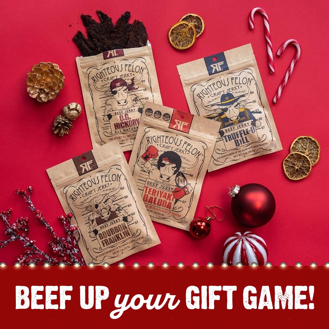 Righteous Felon Beef Jerky | All-Natural Jerky - Locally Sourced & Dried Beef Jerky - Low-Sugar Healthy Jerky Snacks (Sampler Pack)