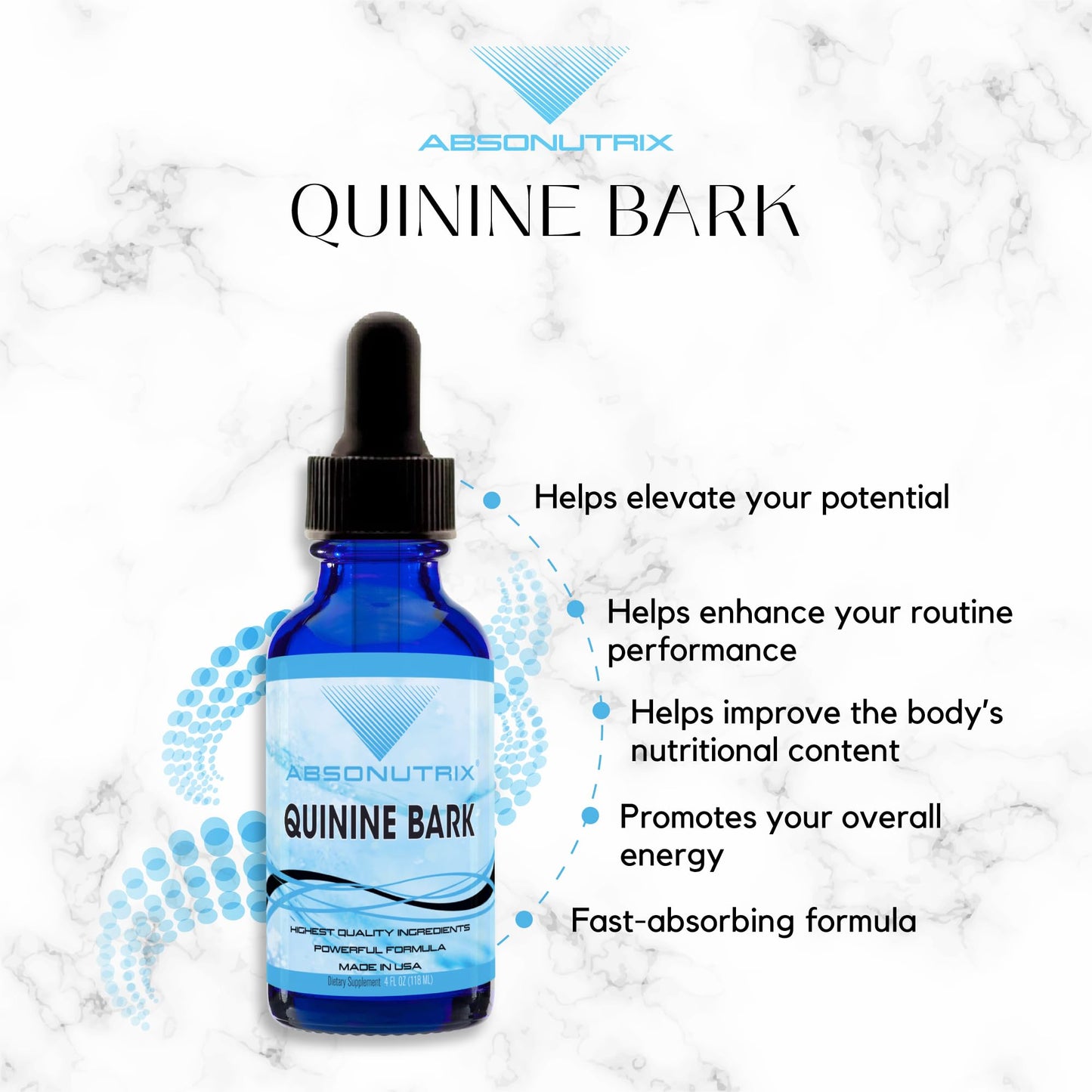 Absonutrix Quinine Bark 350 mg, 4 Oz Liquid, 300 Servings, Made in USA, Quick Absorption, Quality Potent Ingredients, Non-GMO, GMP-Certified Facility, Cruelty-Free Products