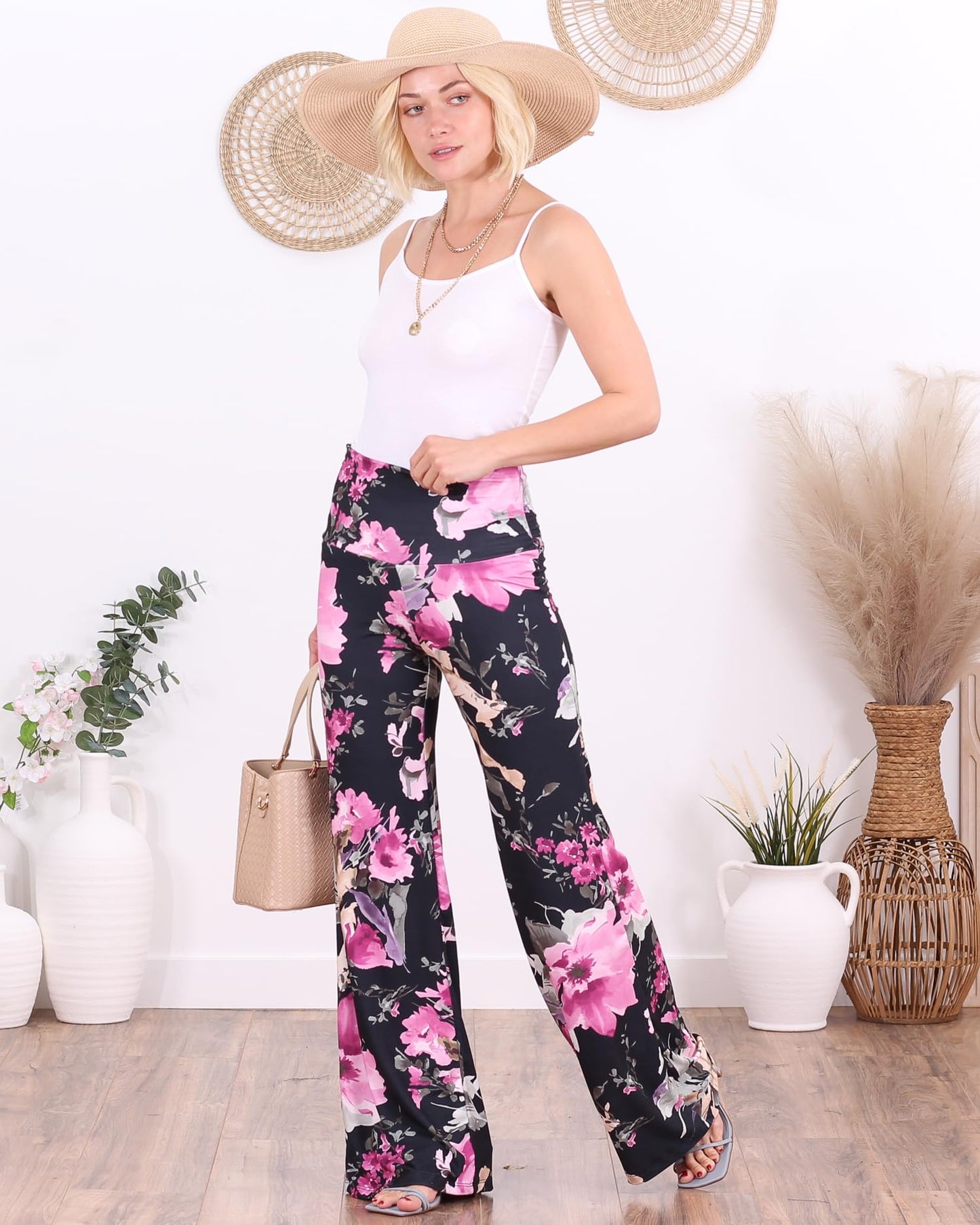Popana Palazzo Pants for Women Casual Summer Wide Leg Beach Pants Plus Size Made in USA X-Large DT52 Floral