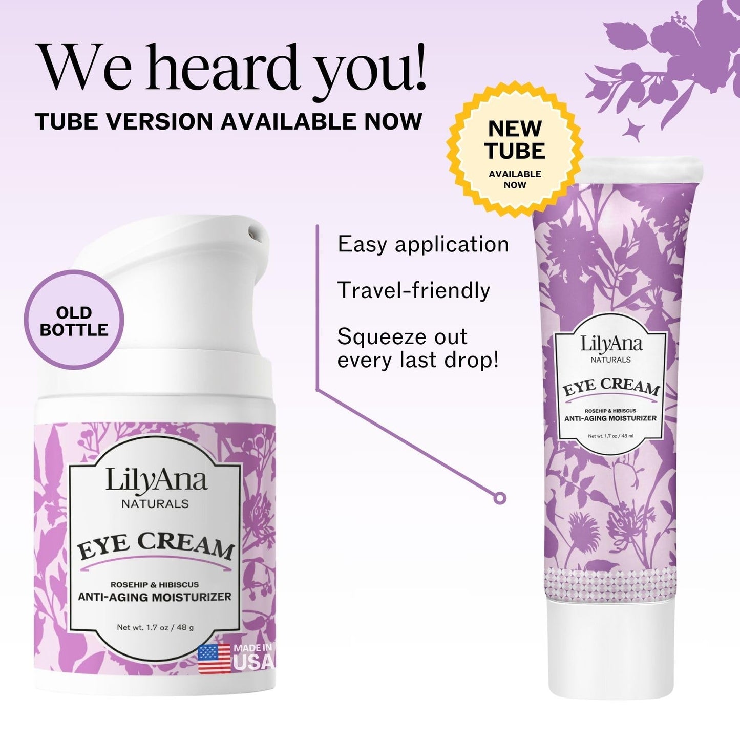 LilyAna Naturals Eye Cream for Dark Circles and Puffiness, Under Eye Cream for Wrinkles and Bags, Anti Aging - helps Improve Dryness; for Sensitive Skin - 1.7 oz - Made in USA