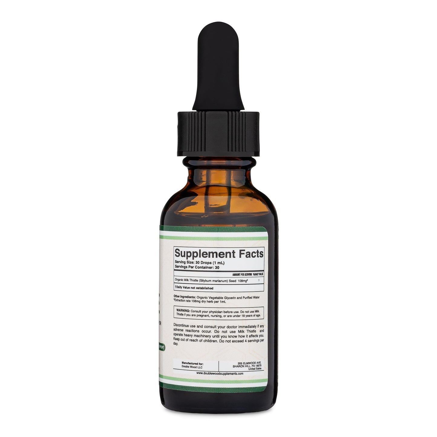 Milk Thistle Supplement - Organic Milk Thistle Liver Detox Drops 1 FL OZ - 30 Servings (Vegan Safe, Non-GMO, Gluten Free) Perfect Addition to Milk Thistle Tea by Double Wood