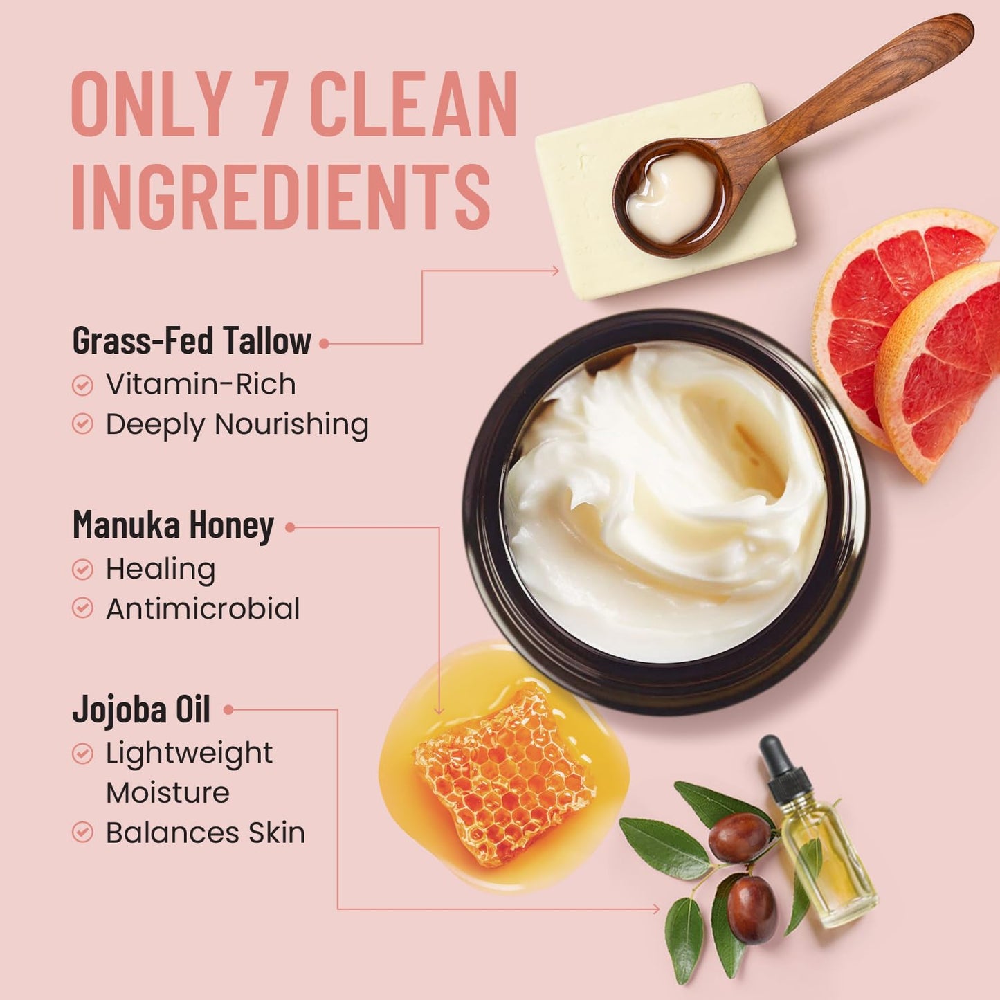 Body Restore Grass Fed Whipped Beef Tallow for Skin, Face, Body, Dry Skin - with Manuka Honey, Jojoba Oil, Birthday Gifts for Women, Men, Travel Essentials, Self Care - Citrus