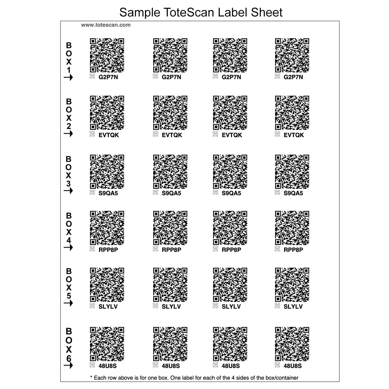 ToteScan Intelligent QR Labels for Organization/Moving/Storage (60 Unique Sets of 4 Labels, to Place on All 4 Sides of Your Box/Container) 1.5"x1.5" Size
