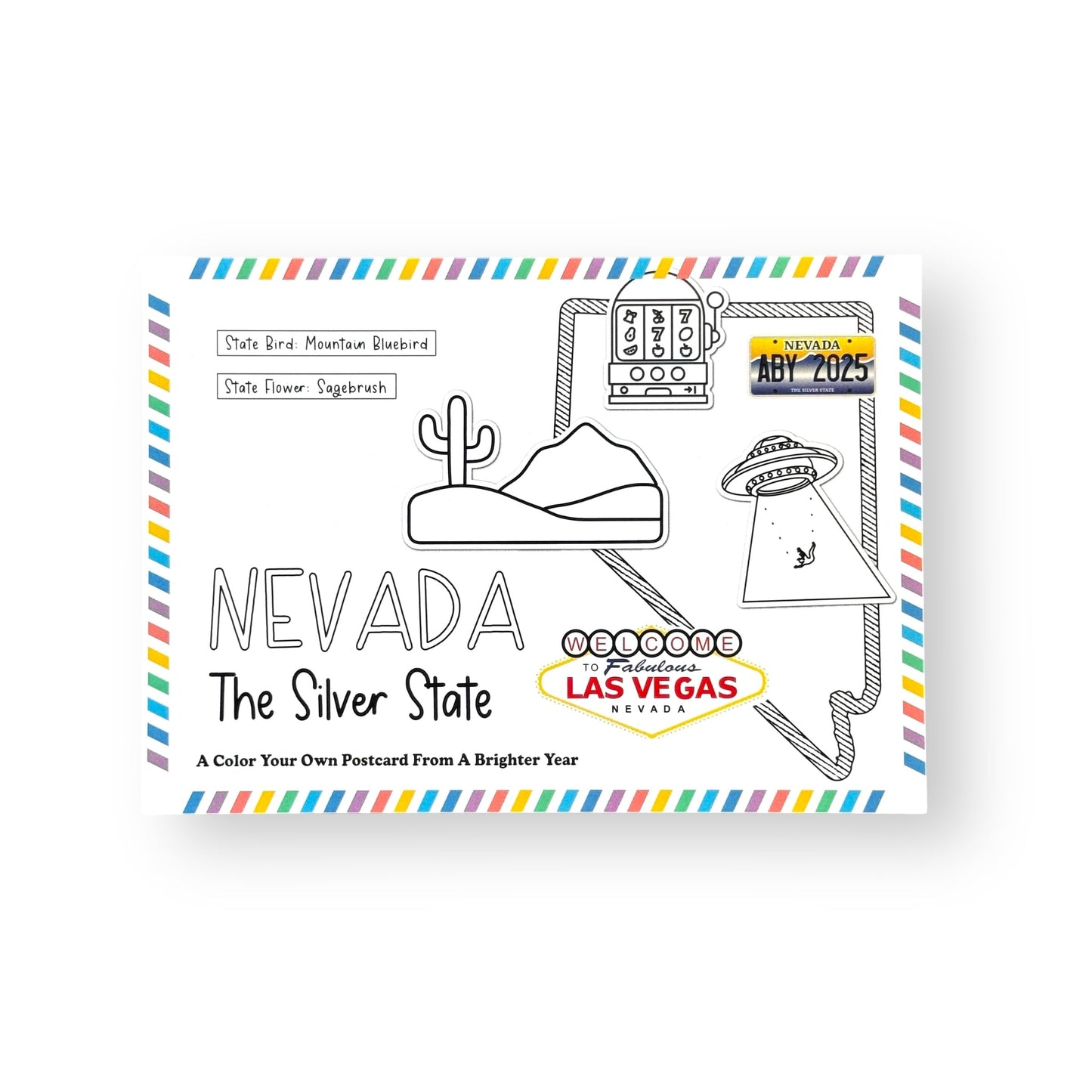 A Brighter Year Color Your Own Postcard - Nevada State - 5"x 7", Premium Quality, Sturdy Cardstock, Sized for Mailing, Illustrations - Stress & Anxiety Relief