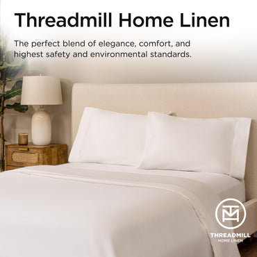 Threadmill Supima Cotton Sheets Queen | 656 Thread Count Queen Sheets for Queen Mattress | 4 Piece Luxury Bed Sheet | Sateen Weave Hotel Quality Sheet with Elasticized Deep Pocket| White Sheet