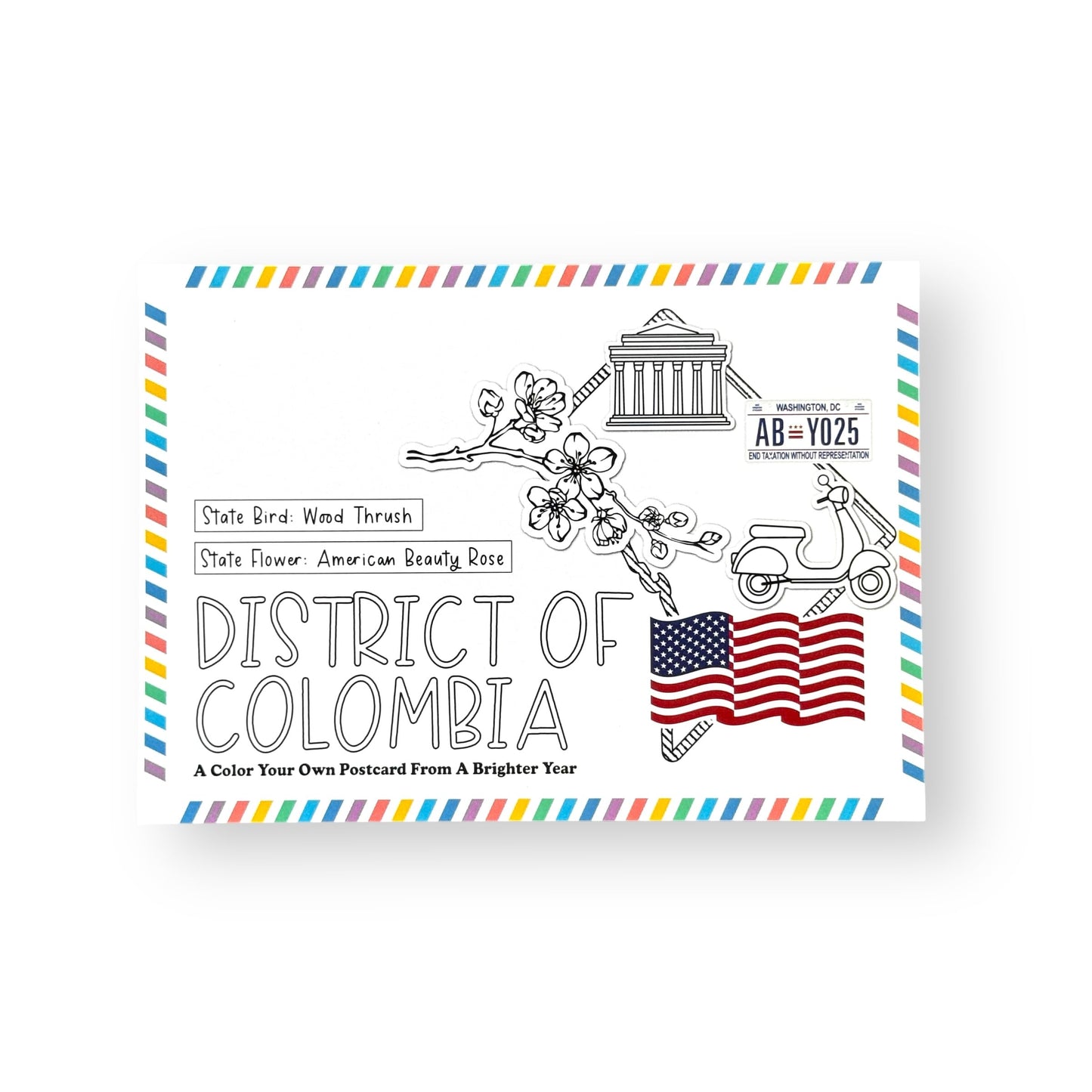 A Brighter Year Color Your Own Postcard - Washington D.C. State - 5"x 7", Premium Quality, Sturdy Cardstock, Sized for Mailing, Illustrations - Stress & Anxiety Relief
