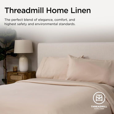 Threadmill Supima Cotton Sheets Queen | 656 Thread Count Queen Sheet for Queen Mattress | 4 Piece Luxury Bed Sheets | Sateen Weave Hotel Quality Sheet with Elasticized Deep Pocket | Beige Sheets
