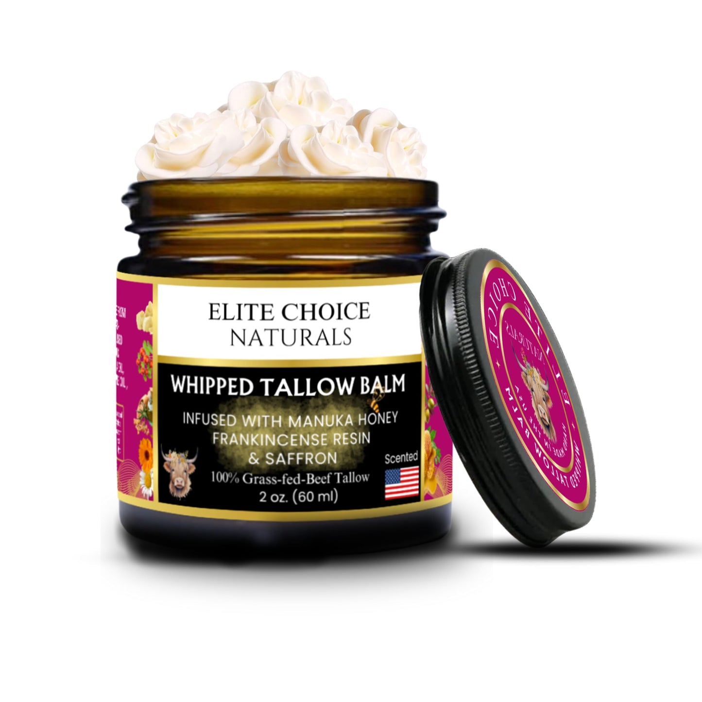 Whipped Tallow Balm - 100% Grass-Fed Beef Tallow, Pure Organic Moisturizer for Face & Body, Anti-Aging, Wrinkles, Fine Lines, Firming, Uneven Tone & Pigmentation - Handmade (2 Fl oz, Frankincense)