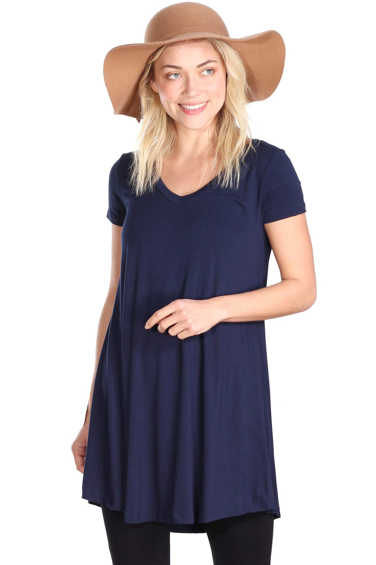 Popana Womens Short Sleeve Summer Tunic Tops to Wear with Leggings Loose Fit Made in USA Navy