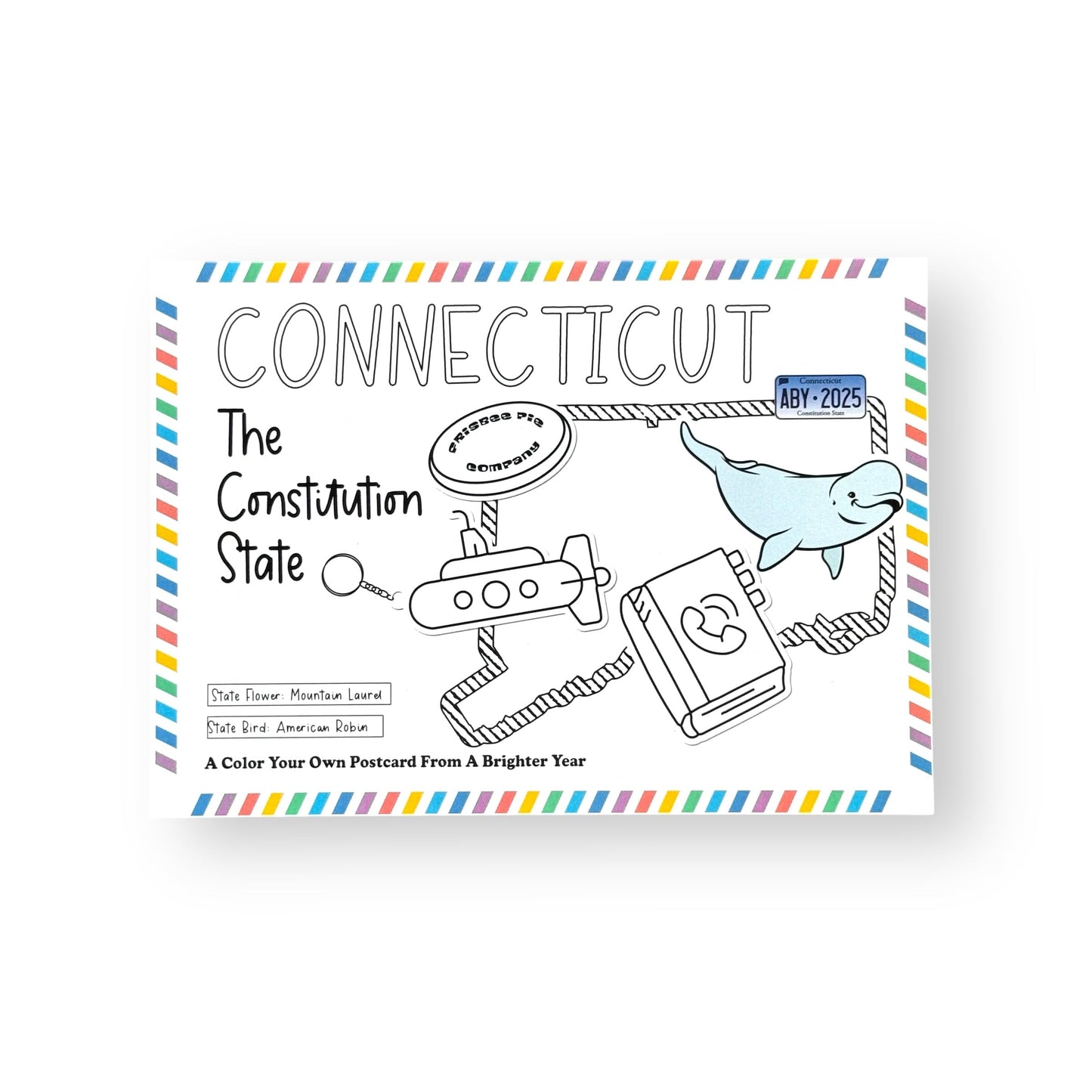 A Brighter Year Color Your Own Postcard - Connecticut State - 5"x 7", Premium Quality, Sturdy Cardstock, Sized for Mailing, Illustrations - Stress & Anxiety Relief