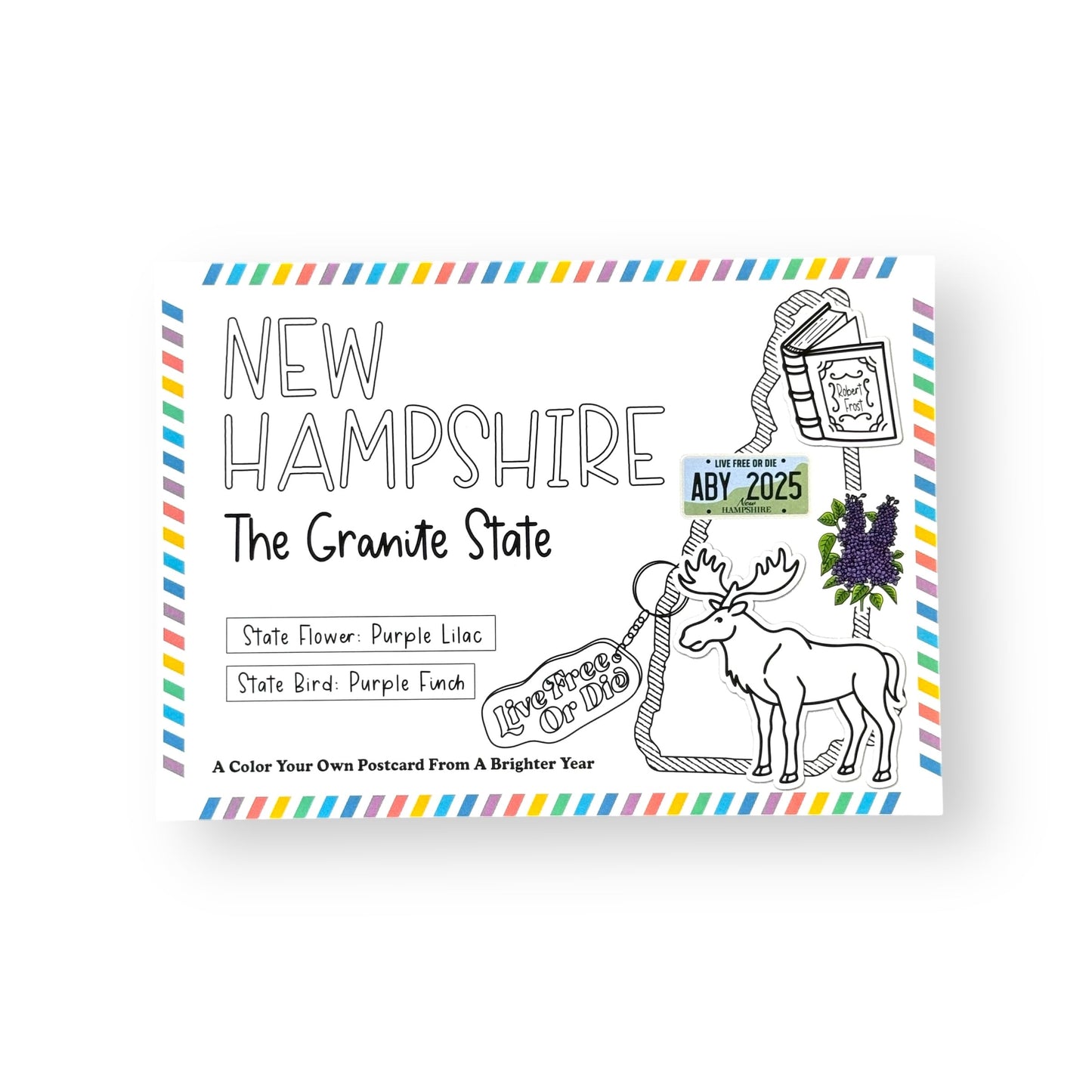 A Brighter Year Color Your Own Postcard - New Hampshire State - 5"x 7", Premium Quality, Sturdy Cardstock, Sized for Mailing, Illustrations - Stress & Anxiety Relief