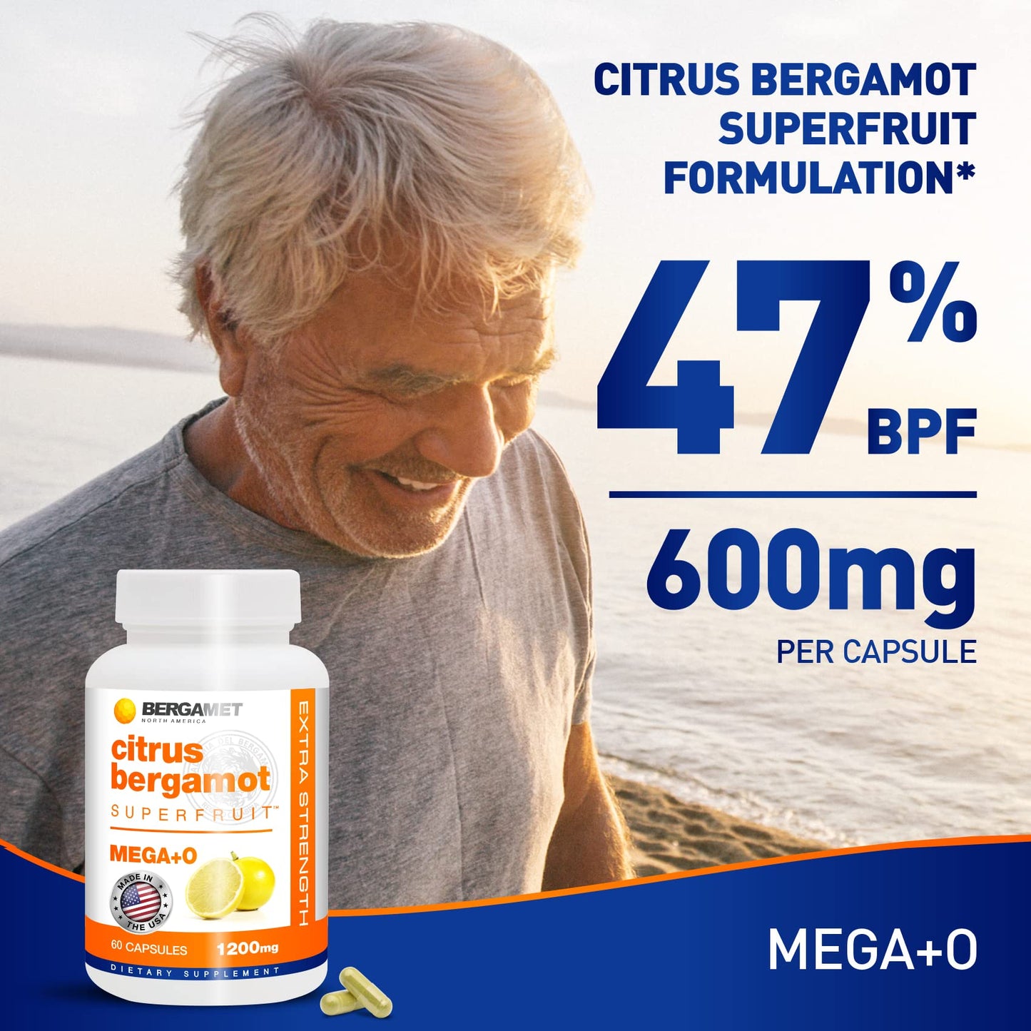 BergaMet Citrus Bergamot Supplement, 170:1 Extract, 1200mg per Serving, 80% Polyphenols, Italian Citrus Bergamot Supplement for High Cholesterol, Made in The USA
