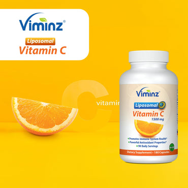 Viminz Liposomal Vitamin C | 1500 mg Per Serving | Collagen & Immune System Booster | Made in USA | 180 Capsules