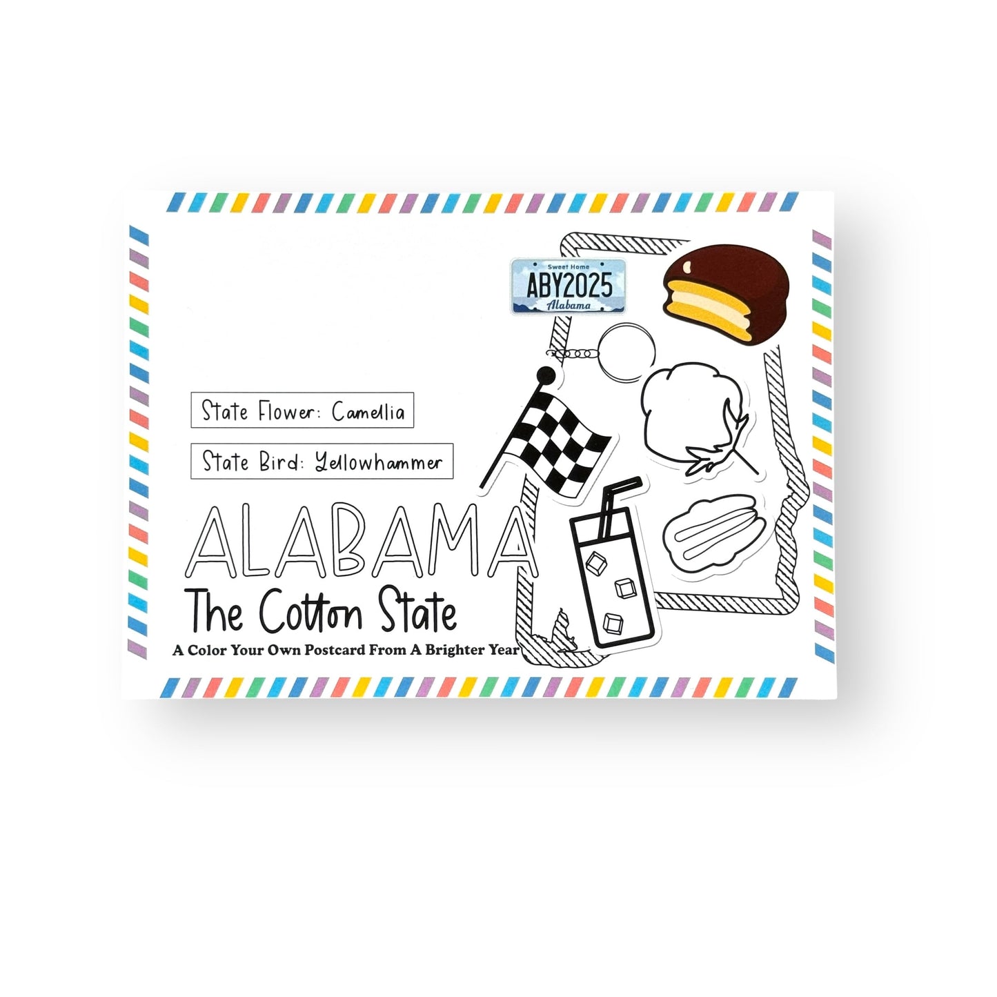 A Brighter Year Color Your Own Postcard - Alabama State - 5"x 7", Premium Quality, Sturdy Cardstock, Sized for Mailing, Illustrations - Stress & Anxiety Relief