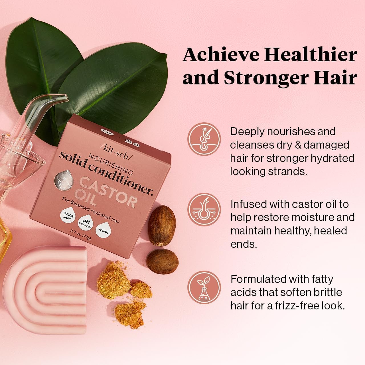 Kitsch Castor Oil Conditioner Bar Soap - Hydrating & Moisturizing Hair Care - Organic Castor Oil Conditioner for Hair Growth & Scalp Nourishment - Silicone & Paraben-Free, Vegan, Made in USA - 2.7oz