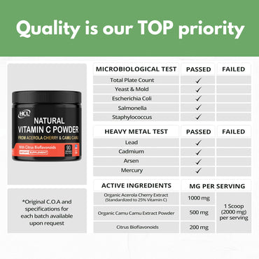 Natural Vitamin C from Organic Acerola Cherry & Camu Camu Powder - High Absorption with Citrus Bioflavonoids - Immune System & Collagen Booster - Anti Aging Skin Vitamins Made in USA 90 servings
