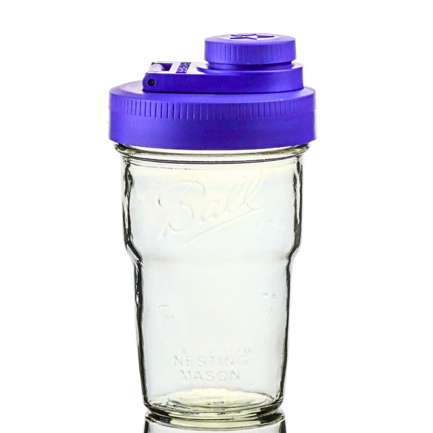 Brewing America Nesting Jar with Drinking Lid as Travel Cup, 1 Pint (16 oz) with Purple Pouring Lid on Wide Mouth Ball Nesting Mason Jar, To Go Drink Cup, 1-Pack