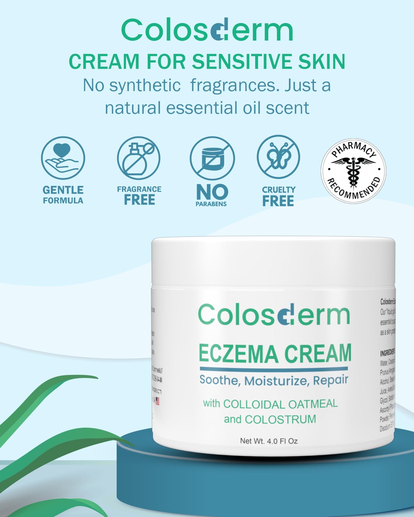Eczema Cream for Kids & Adults, Daily Moisturizing Body Lotion for Sensitive Skin, Soothing Eczema Treatment Relief, Colloidal Oatmeal & Colostrum for Dry & Itchy Skin, Steroid- & Fragrance-Free, 4 oz