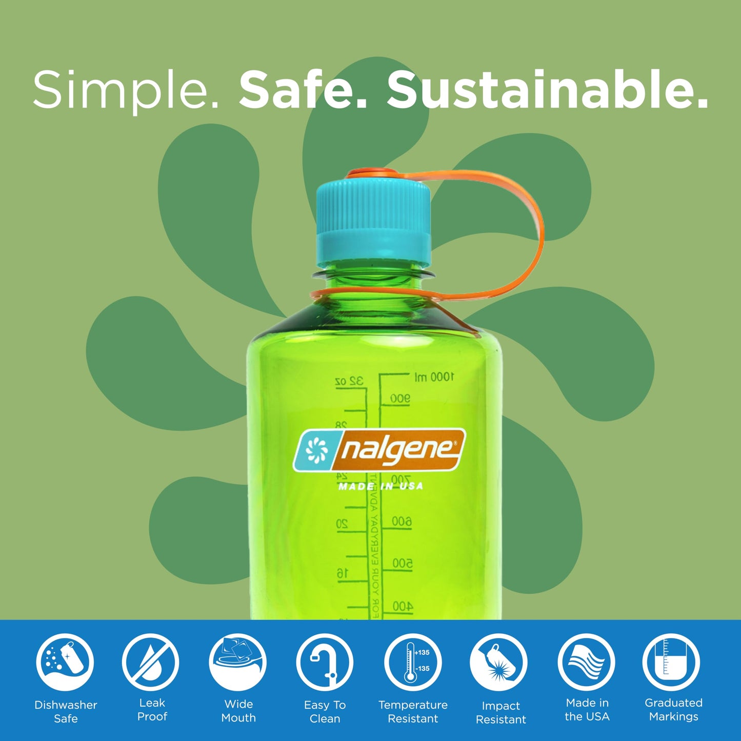 Nalgene Leak Proof Tritan BPA-Free Water Bottle - 32 oz Narrow Mouth - Made in the USA for Outdoor Use & Daily Hydration (Pear)