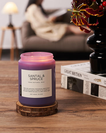 M&SENSE Santal Spruce Coconut Soy Candles for Home Scented, 19.4oz 110 Hour Slow Burning Large Candle Gift for Stress Relief, Meditation, Relaxing SPA, Best Smelling Christmas Gifts