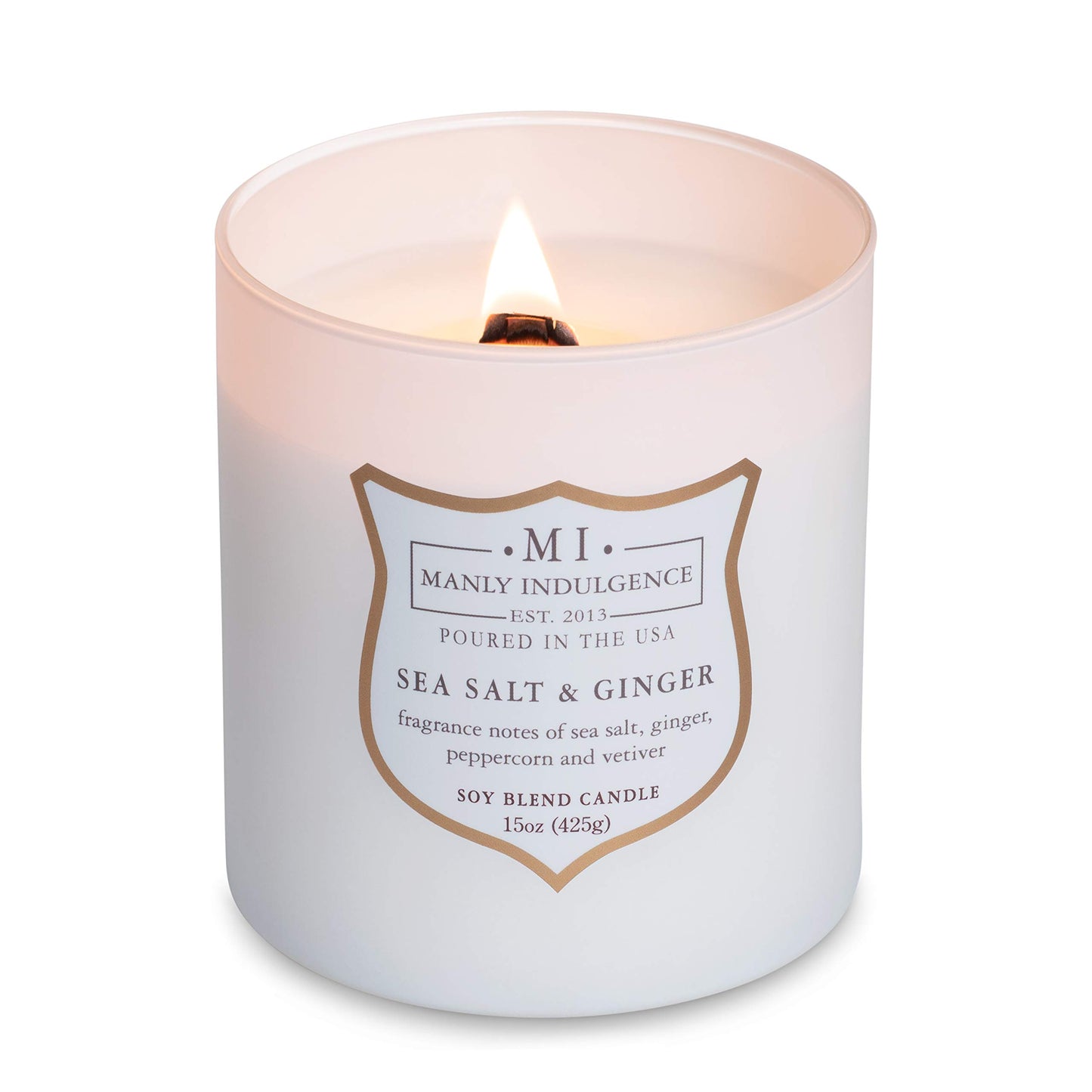 Manly Indulgence Sea Salt & Ginger Scented Candles for Men, 15 oz Wooden Wick, Fathers Day Candle, 60H Burn, Candles for Home Scented - Made in The USA