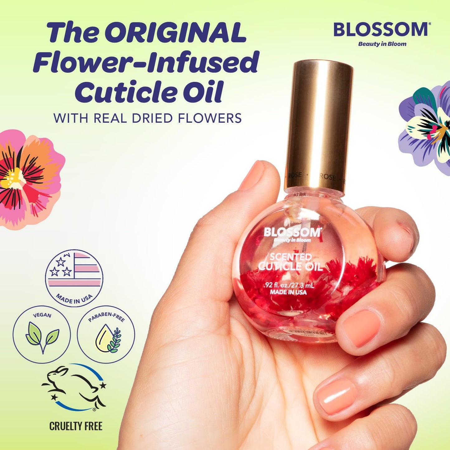 Blossom Cuticle Oil for Nails, Hydrating, Moisturizing, Gourmand Scented Nail Oil Cuticle Care, Infused with Real Flowers, Made in USA, 0.5 fl. oz, Matcha