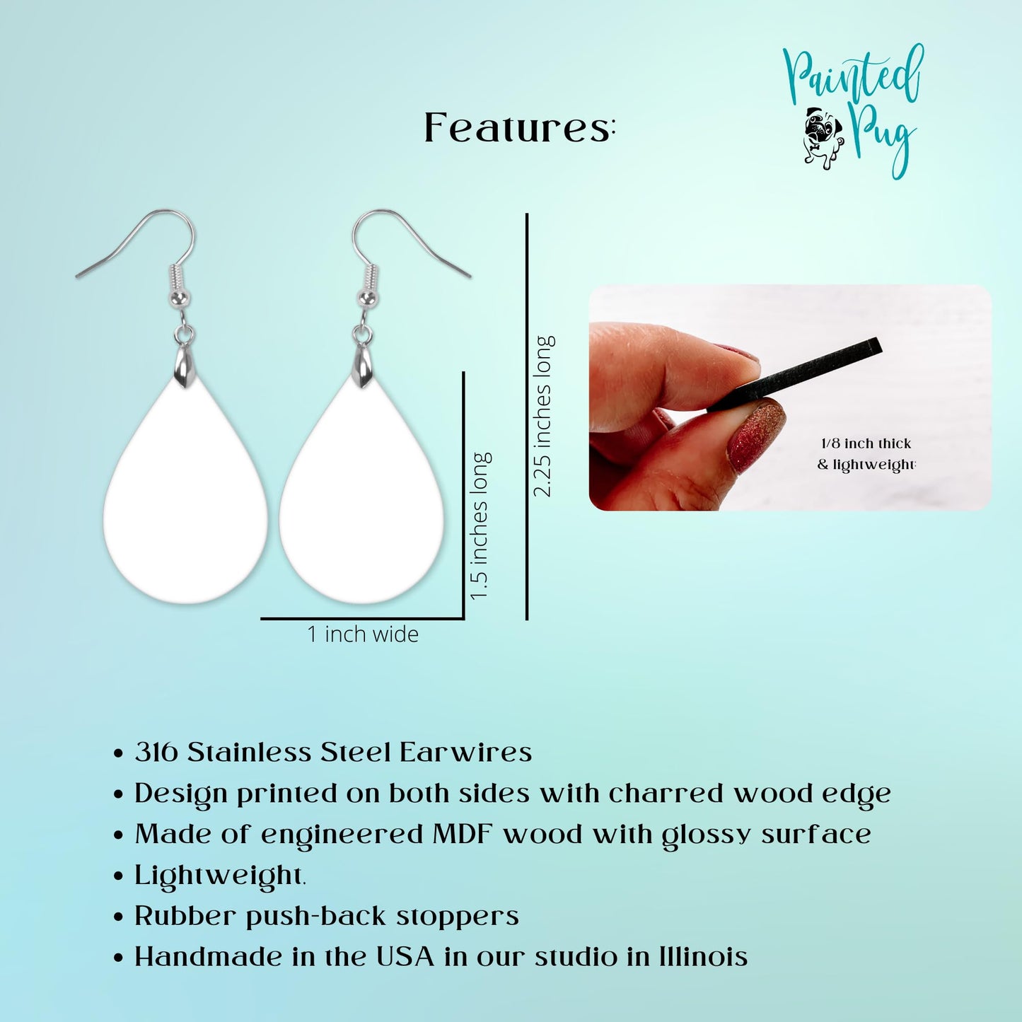 Fall Earrings for Women Autumn Lightweight Teardrop Dangle Fun Colorful Statement Jewelry Handmade by the Painted Pug (Fall Leaves Blue Og)