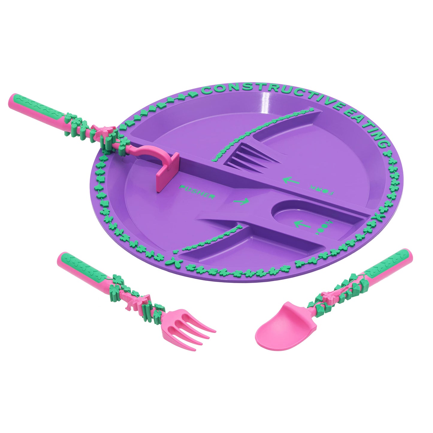Constructive Eating Plate and Utensils Set - USA-Made Toddler Dinnerware with Divided Plates (Garden Fairy)
