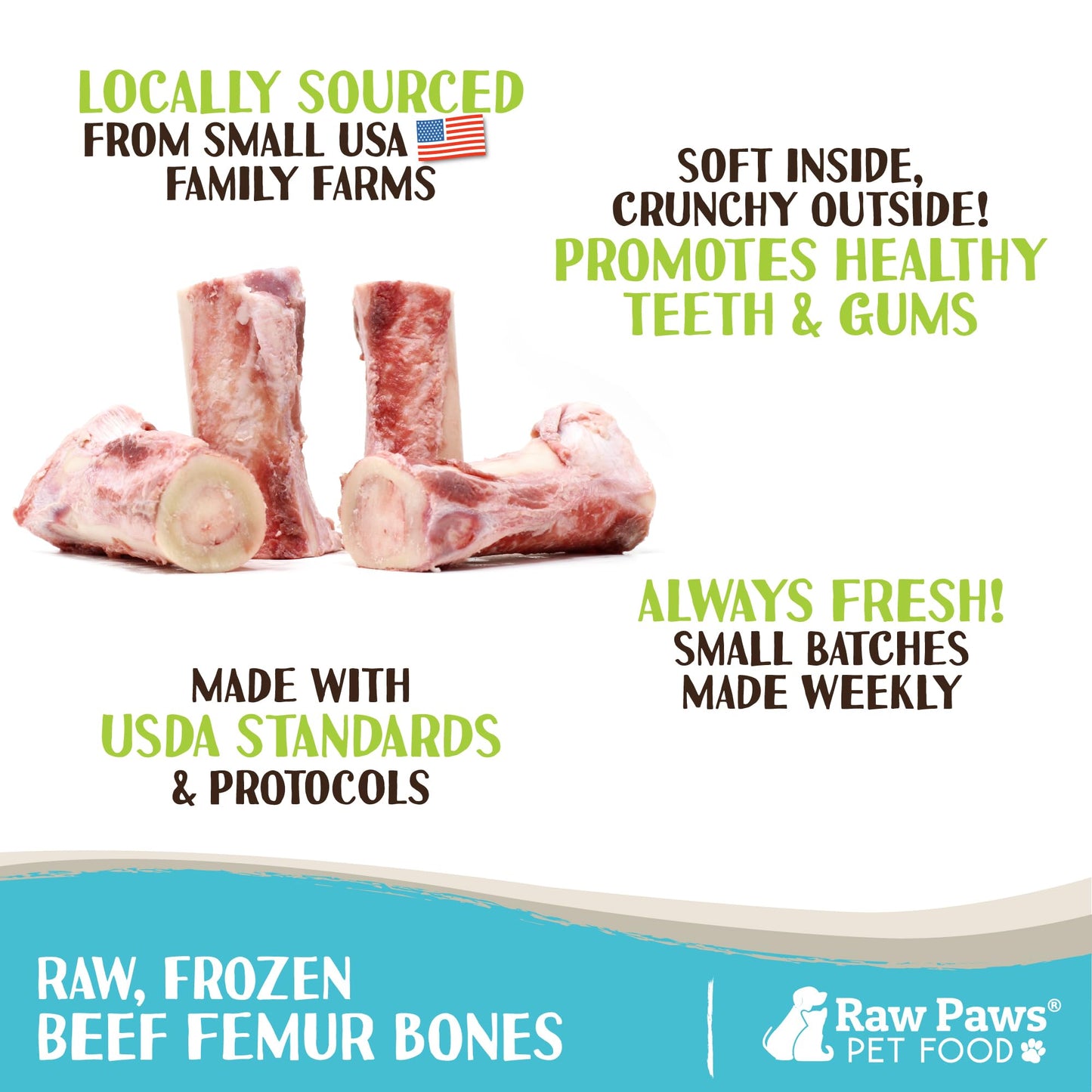 Raw Paws Pet Beef Whole Raw Frozen Marrow Bones for Dogs Large, 12-ct - Made in USA Frozen - Raw Meaty Bones for Large Breeds - Beef Marrow Bone Dogs